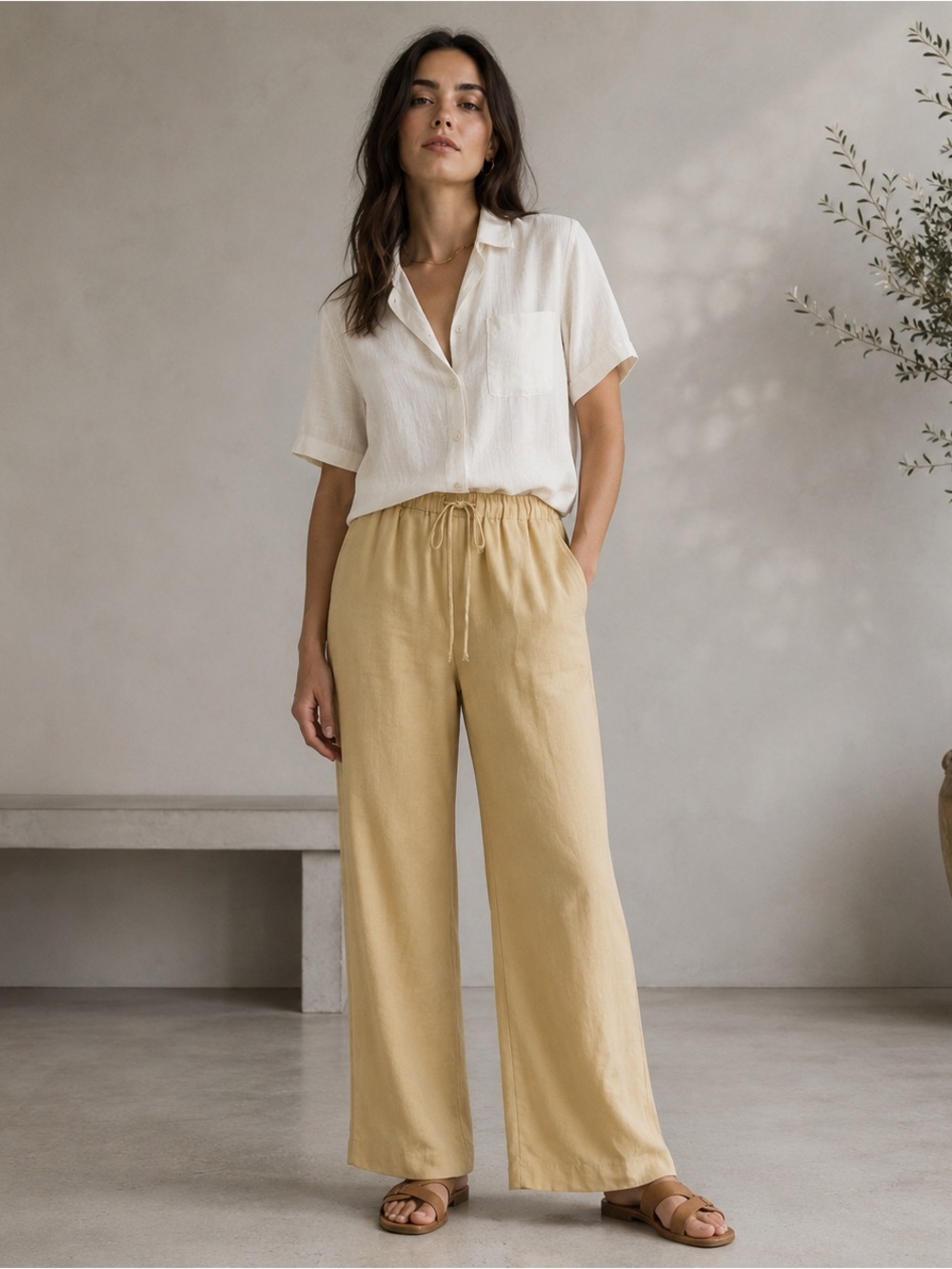Dialogue Silk Linen Pull-On Pants Butter Tan Size 10 NWT